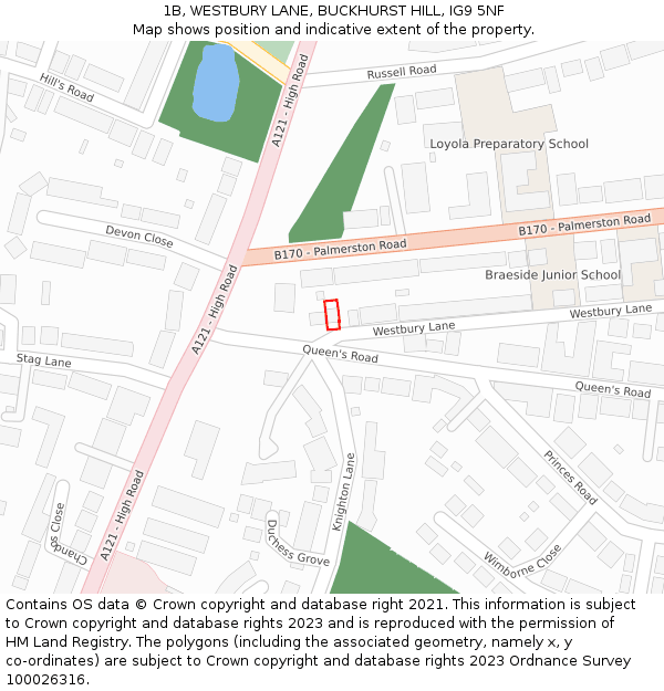 1B, WESTBURY LANE, BUCKHURST HILL, IG9 5NF: Location map and indicative extent of plot