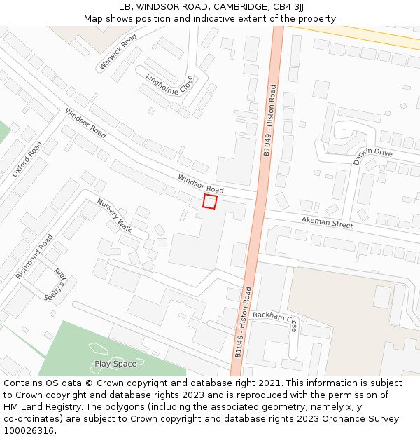 1B, WINDSOR ROAD, CAMBRIDGE, CB4 3JJ: Location map and indicative extent of plot