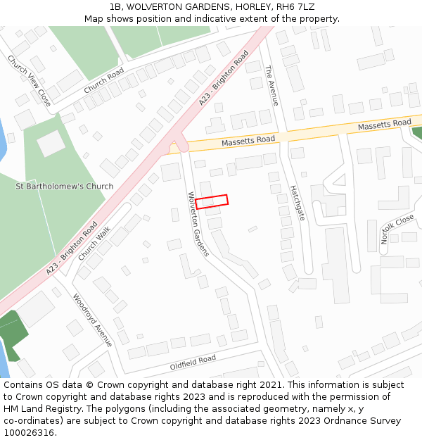 1B, WOLVERTON GARDENS, HORLEY, RH6 7LZ: Location map and indicative extent of plot