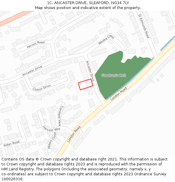 1C, ANCASTER DRIVE, SLEAFORD, NG34 7LY: Location map and indicative extent of plot