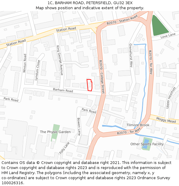 1C, BARHAM ROAD, PETERSFIELD, GU32 3EX: Location map and indicative extent of plot