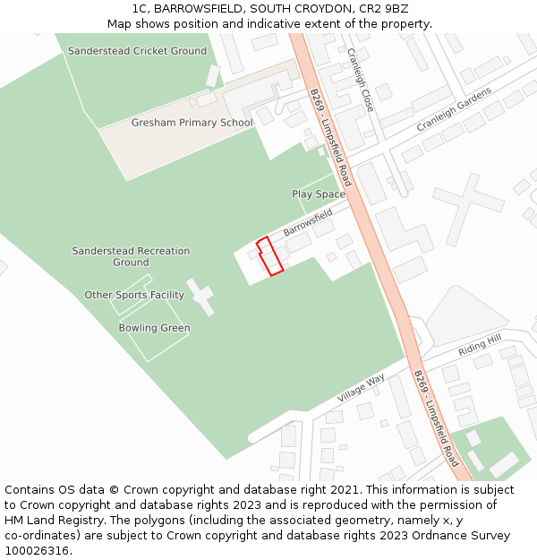 1C, BARROWSFIELD, SOUTH CROYDON, CR2 9BZ: Location map and indicative extent of plot