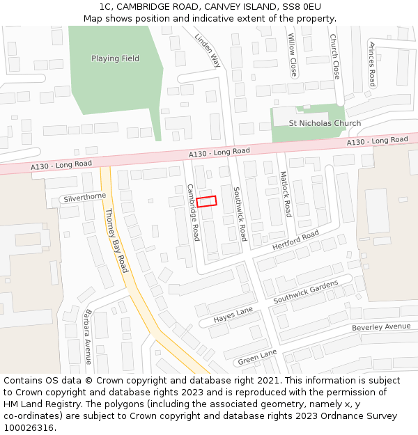 1C, CAMBRIDGE ROAD, CANVEY ISLAND, SS8 0EU: Location map and indicative extent of plot