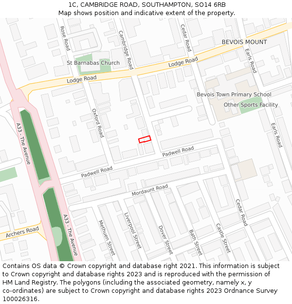 1C, CAMBRIDGE ROAD, SOUTHAMPTON, SO14 6RB: Location map and indicative extent of plot