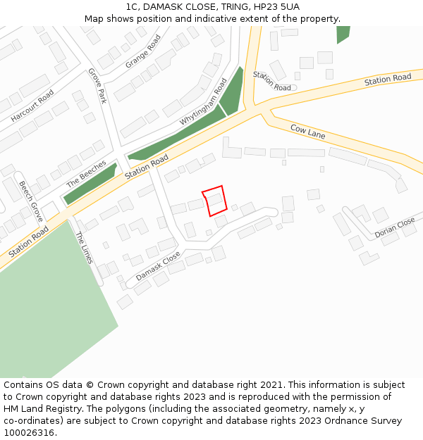 1C, DAMASK CLOSE, TRING, HP23 5UA: Location map and indicative extent of plot