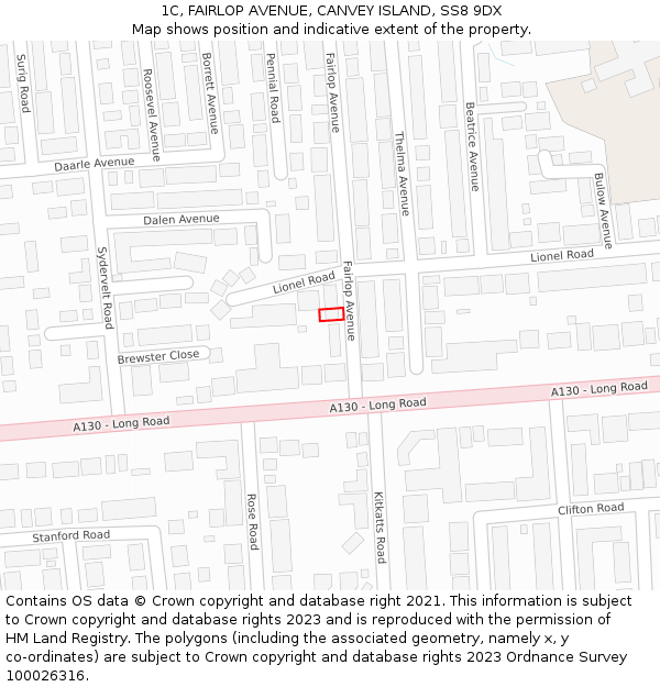 1C, FAIRLOP AVENUE, CANVEY ISLAND, SS8 9DX: Location map and indicative extent of plot