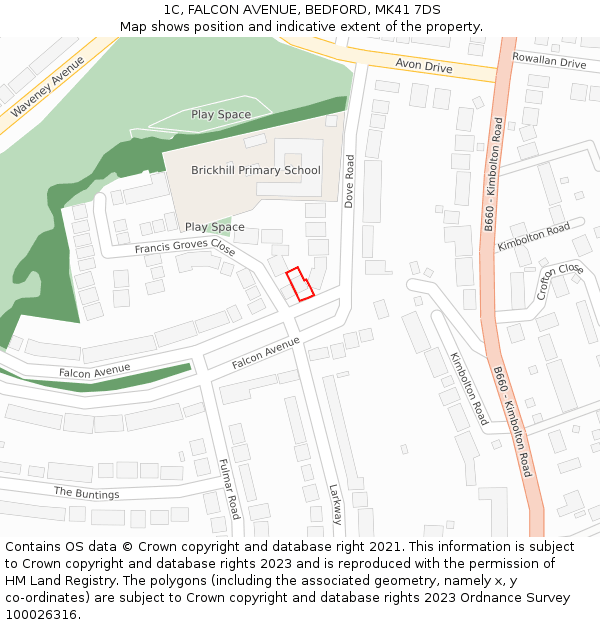 1C, FALCON AVENUE, BEDFORD, MK41 7DS: Location map and indicative extent of plot