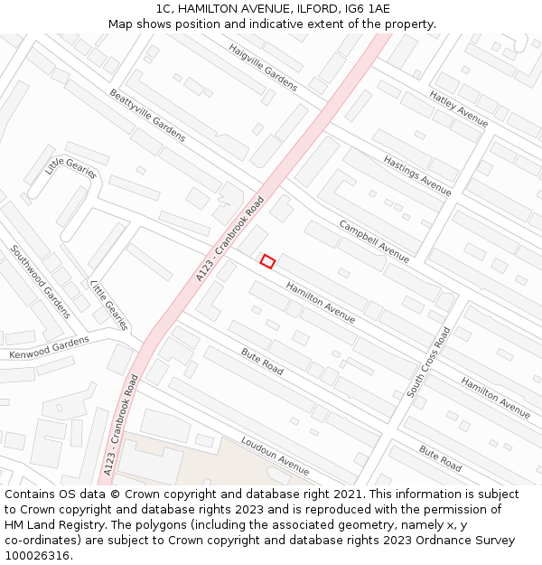 1C, HAMILTON AVENUE, ILFORD, IG6 1AE: Location map and indicative extent of plot