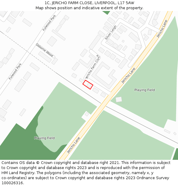 1C, JERICHO FARM CLOSE, LIVERPOOL, L17 5AW: Location map and indicative extent of plot