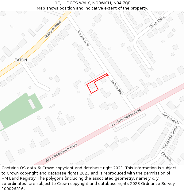 1C, JUDGES WALK, NORWICH, NR4 7QF: Location map and indicative extent of plot