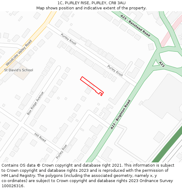 1C, PURLEY RISE, PURLEY, CR8 3AU: Location map and indicative extent of plot