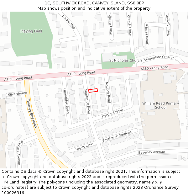 1C, SOUTHWICK ROAD, CANVEY ISLAND, SS8 0EP: Location map and indicative extent of plot