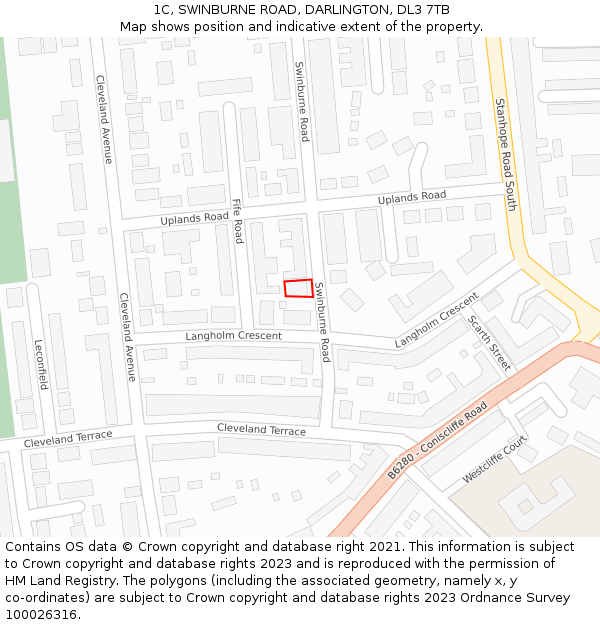 1C, SWINBURNE ROAD, DARLINGTON, DL3 7TB: Location map and indicative extent of plot