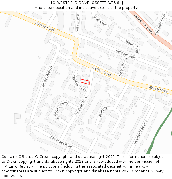 1C, WESTFIELD DRIVE, OSSETT, WF5 8HJ: Location map and indicative extent of plot