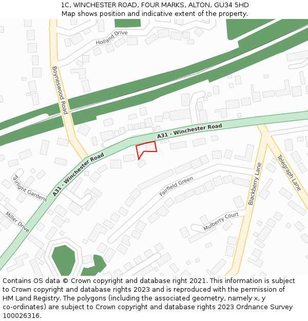 1C, WINCHESTER ROAD, FOUR MARKS, ALTON, GU34 5HD: Location map and indicative extent of plot