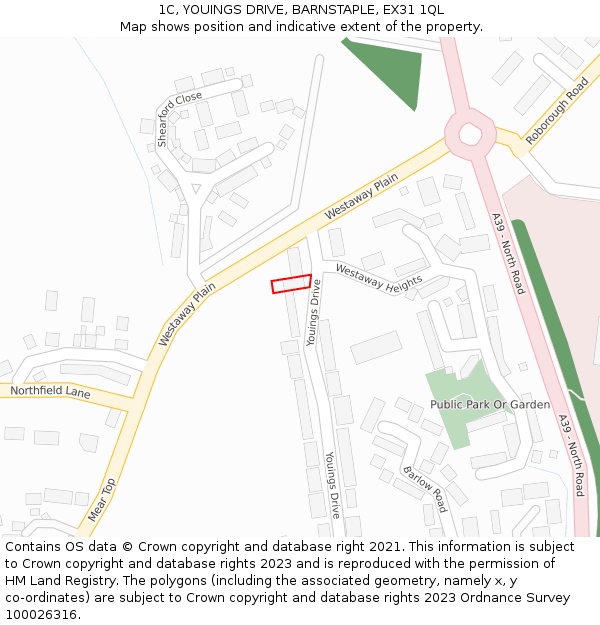 1C, YOUINGS DRIVE, BARNSTAPLE, EX31 1QL: Location map and indicative extent of plot