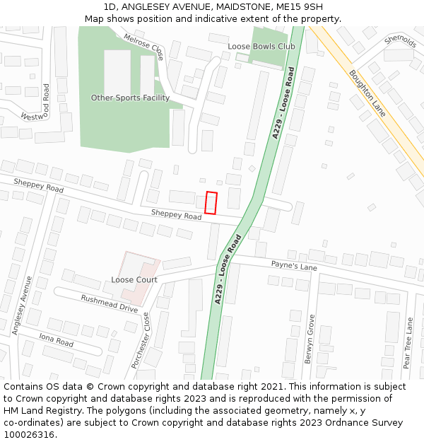1D, ANGLESEY AVENUE, MAIDSTONE, ME15 9SH: Location map and indicative extent of plot