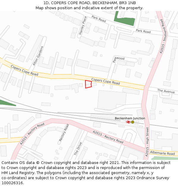 1D, COPERS COPE ROAD, BECKENHAM, BR3 1NB: Location map and indicative extent of plot
