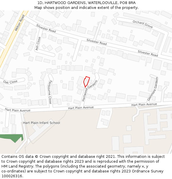 1D, HARTWOOD GARDENS, WATERLOOVILLE, PO8 8RA: Location map and indicative extent of plot