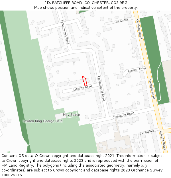 1D, RATCLIFFE ROAD, COLCHESTER, CO3 9BG: Location map and indicative extent of plot