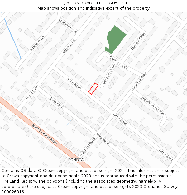 1E, ALTON ROAD, FLEET, GU51 3HL: Location map and indicative extent of plot