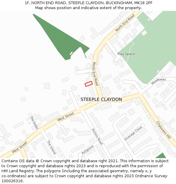 1F, NORTH END ROAD, STEEPLE CLAYDON, BUCKINGHAM, MK18 2PF: Location map and indicative extent of plot