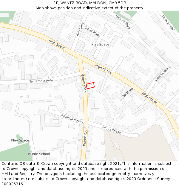 1F, WANTZ ROAD, MALDON, CM9 5DB: Location map and indicative extent of plot