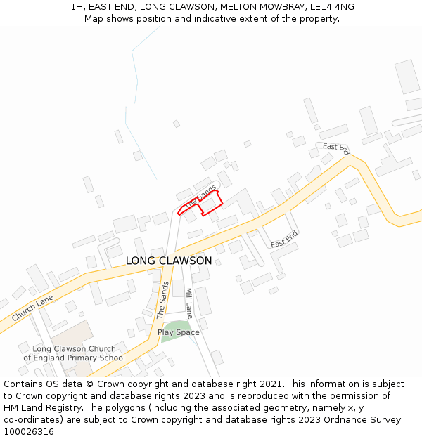 1H, EAST END, LONG CLAWSON, MELTON MOWBRAY, LE14 4NG: Location map and indicative extent of plot