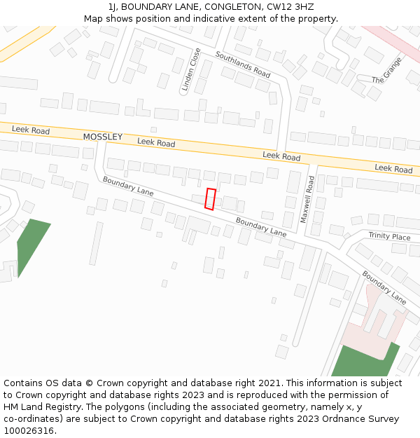 1J, BOUNDARY LANE, CONGLETON, CW12 3HZ: Location map and indicative extent of plot