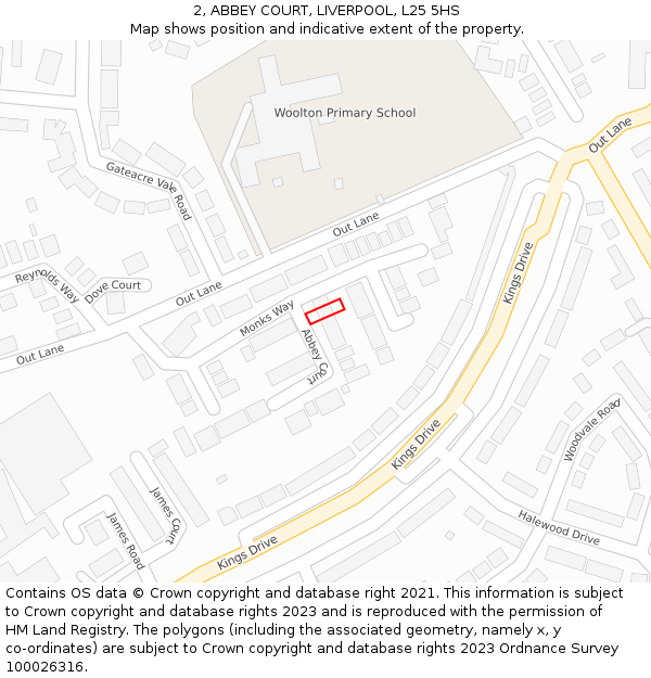2, ABBEY COURT, LIVERPOOL, L25 5HS: Location map and indicative extent of plot