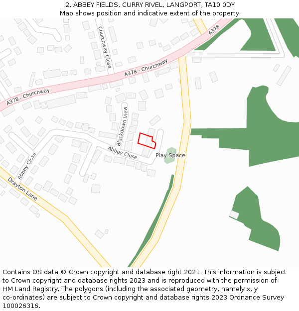 2, ABBEY FIELDS, CURRY RIVEL, LANGPORT, TA10 0DY: Location map and indicative extent of plot