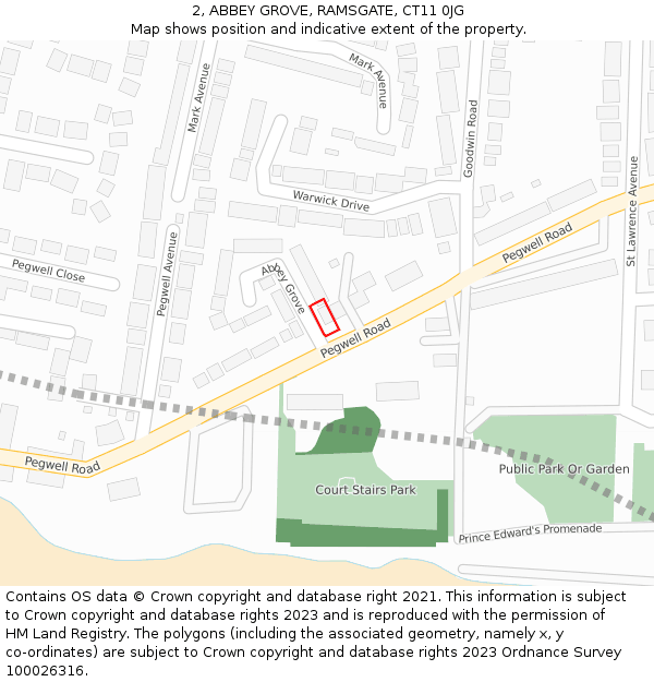 2, ABBEY GROVE, RAMSGATE, CT11 0JG: Location map and indicative extent of plot