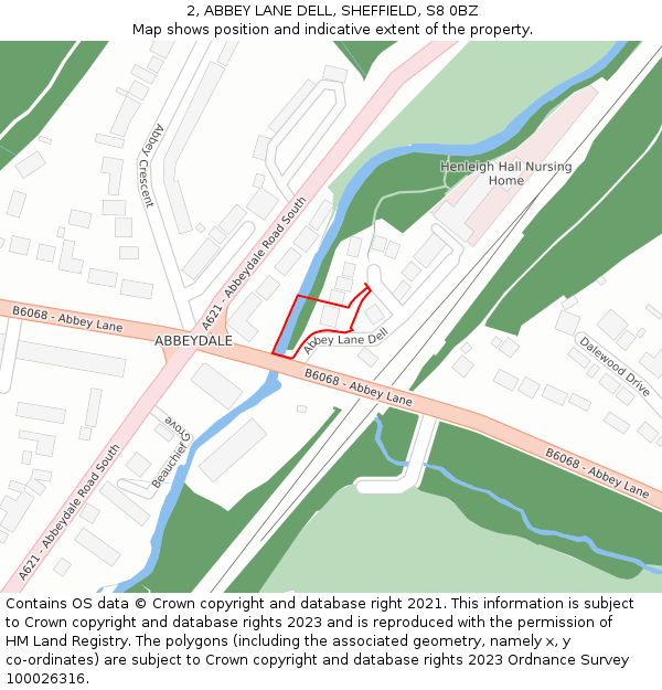2, ABBEY LANE DELL, SHEFFIELD, S8 0BZ: Location map and indicative extent of plot