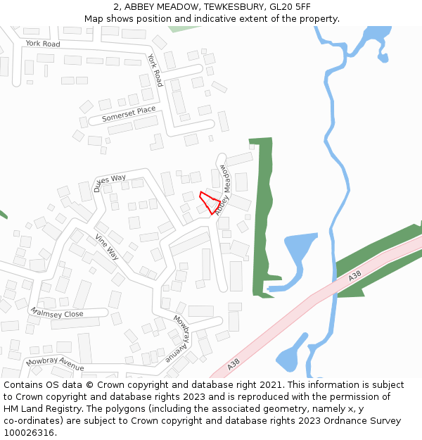 2, ABBEY MEADOW, TEWKESBURY, GL20 5FF: Location map and indicative extent of plot