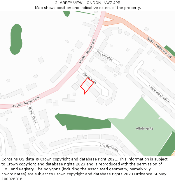 2, ABBEY VIEW, LONDON, NW7 4PB: Location map and indicative extent of plot