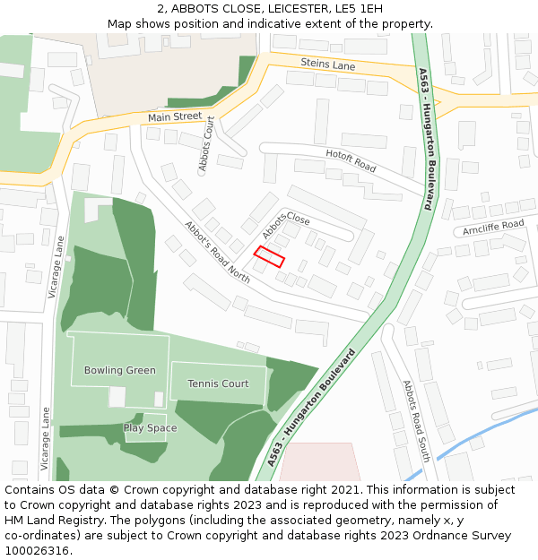 2, ABBOTS CLOSE, LEICESTER, LE5 1EH: Location map and indicative extent of plot