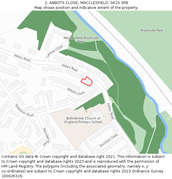 2, ABBOTS CLOSE, MACCLESFIELD, SK10 3PB: Location map and indicative extent of plot