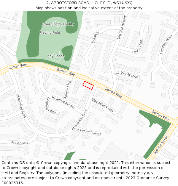 2, ABBOTSFORD ROAD, LICHFIELD, WS14 9XQ: Location map and indicative extent of plot