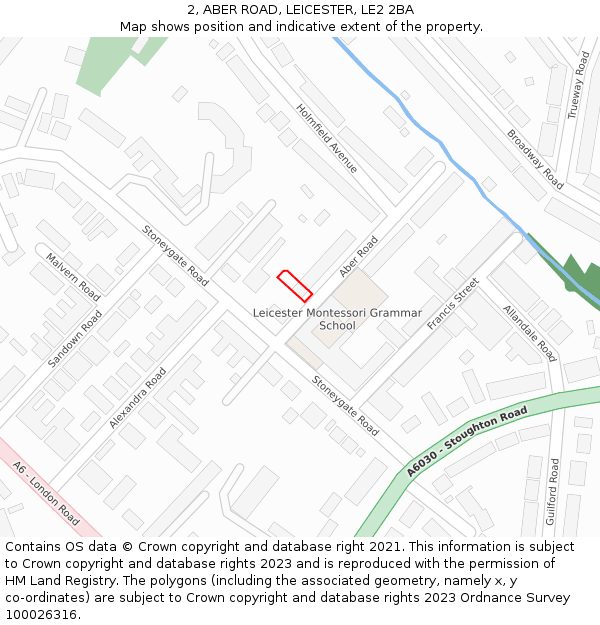 2, ABER ROAD, LEICESTER, LE2 2BA: Location map and indicative extent of plot