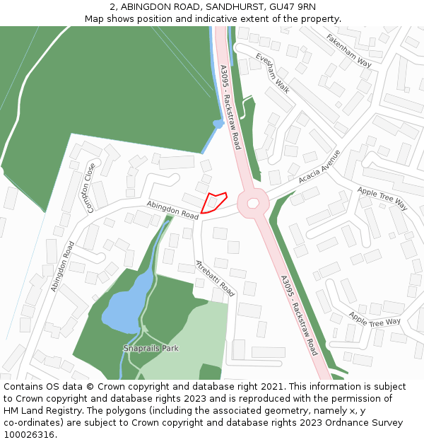 2, ABINGDON ROAD, SANDHURST, GU47 9RN: Location map and indicative extent of plot