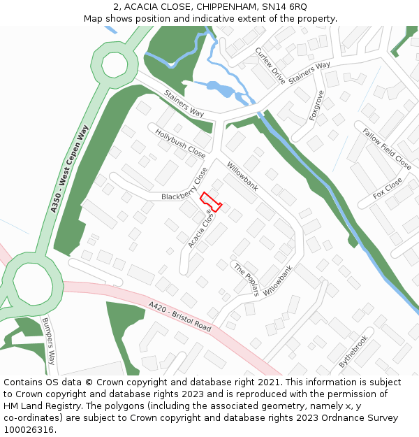 2, ACACIA CLOSE, CHIPPENHAM, SN14 6RQ: Location map and indicative extent of plot