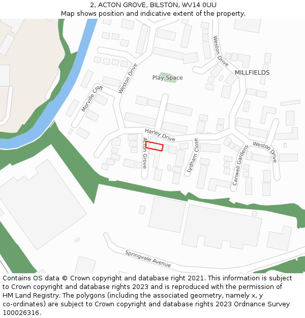 2, ACTON GROVE, BILSTON, WV14 0UU: Location map and indicative extent of plot