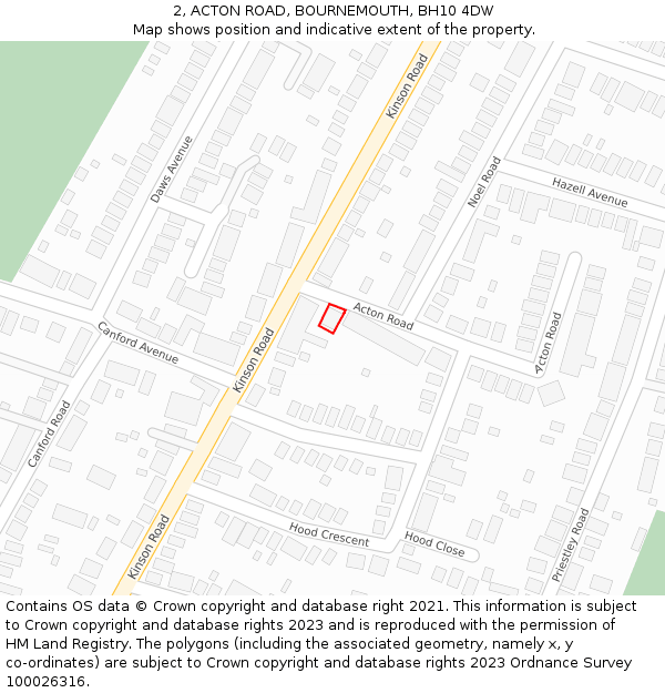2, ACTON ROAD, BOURNEMOUTH, BH10 4DW: Location map and indicative extent of plot