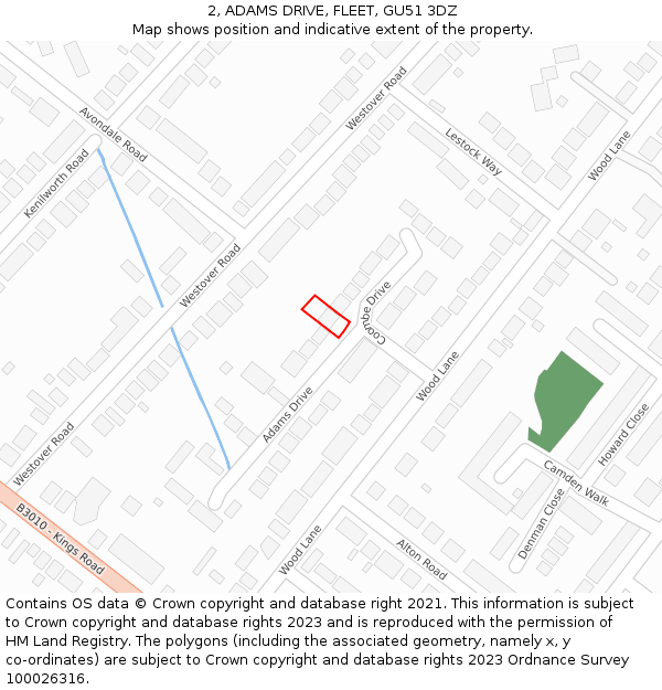 2, ADAMS DRIVE, FLEET, GU51 3DZ: Location map and indicative extent of plot