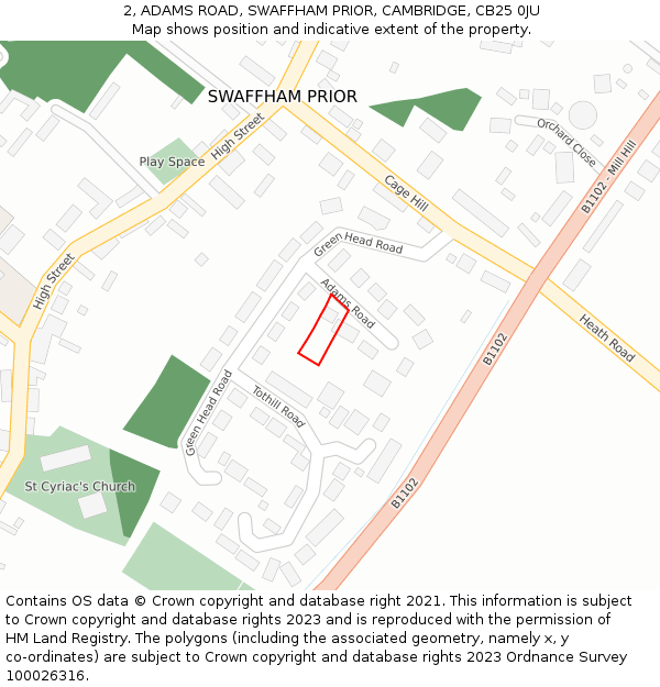 2, ADAMS ROAD, SWAFFHAM PRIOR, CAMBRIDGE, CB25 0JU: Location map and indicative extent of plot