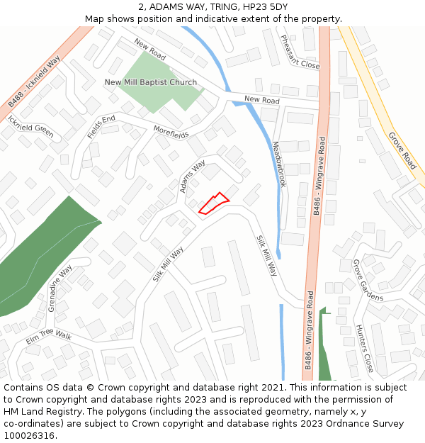 2, ADAMS WAY, TRING, HP23 5DY: Location map and indicative extent of plot