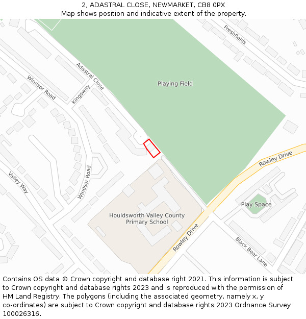 2, ADASTRAL CLOSE, NEWMARKET, CB8 0PX: Location map and indicative extent of plot