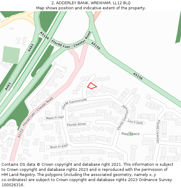 2, ADDERLEY BANK, WREXHAM, LL12 8LQ: Location map and indicative extent of plot