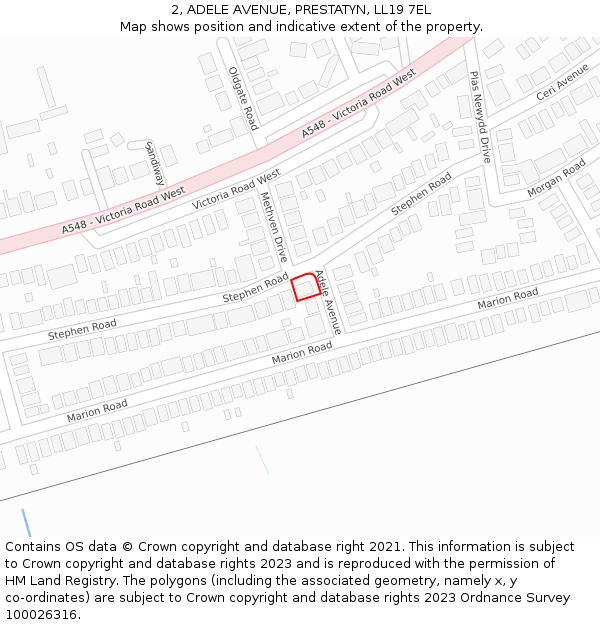 2, ADELE AVENUE, PRESTATYN, LL19 7EL: Location map and indicative extent of plot