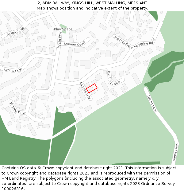 2, ADMIRAL WAY, KINGS HILL, WEST MALLING, ME19 4NT: Location map and indicative extent of plot